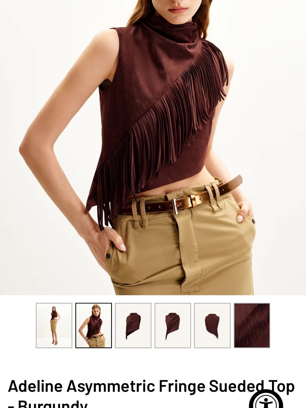 JW PEI Asymmetric Sueded Fringe Top - Burgundy Burnt Orange